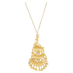 Vintage 24 Kt Gelbgold 3.4 Gm Pfau Pin / Anhänger + 14 K Kette Halskette