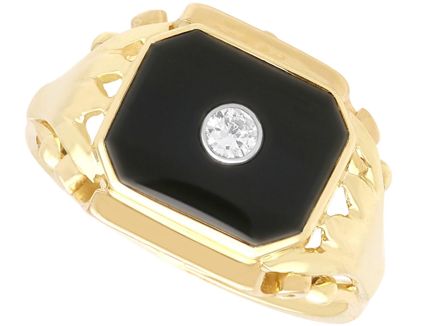 Vintage 2.40 Carat Black Onyx and Diamond 14k Yellow Gold Signet Ring Circa 1945