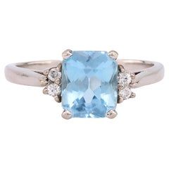Vintage 2.40 carat blue topaz diamond 14k white gold ring