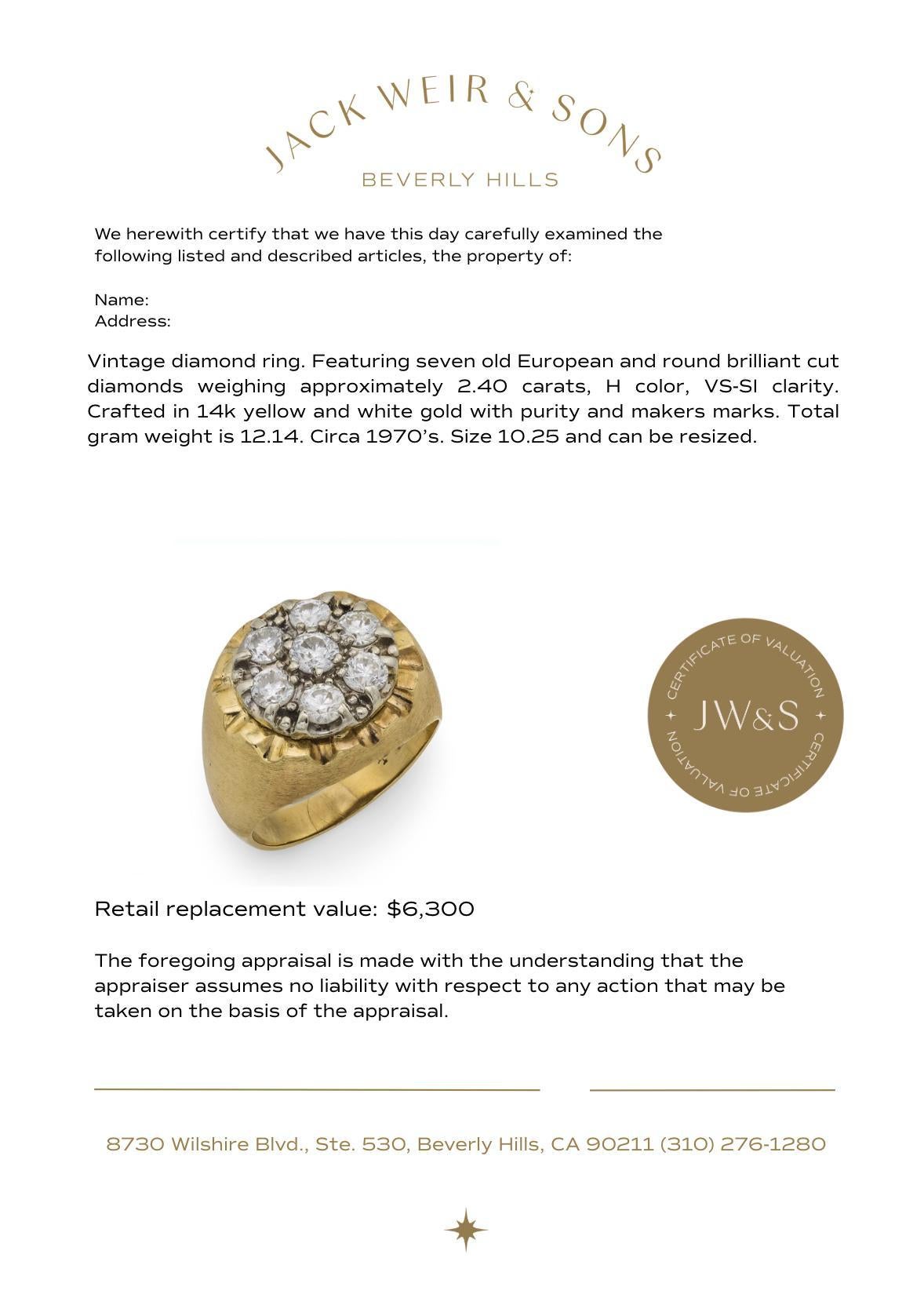 Bague vintage en or jaune et blanc 14k avec un diamant de 2,40 carats en vente 2