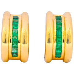 Vintage 2.40 Carat Emerald 14 Karat Yellow Gold J Hoop Earrings