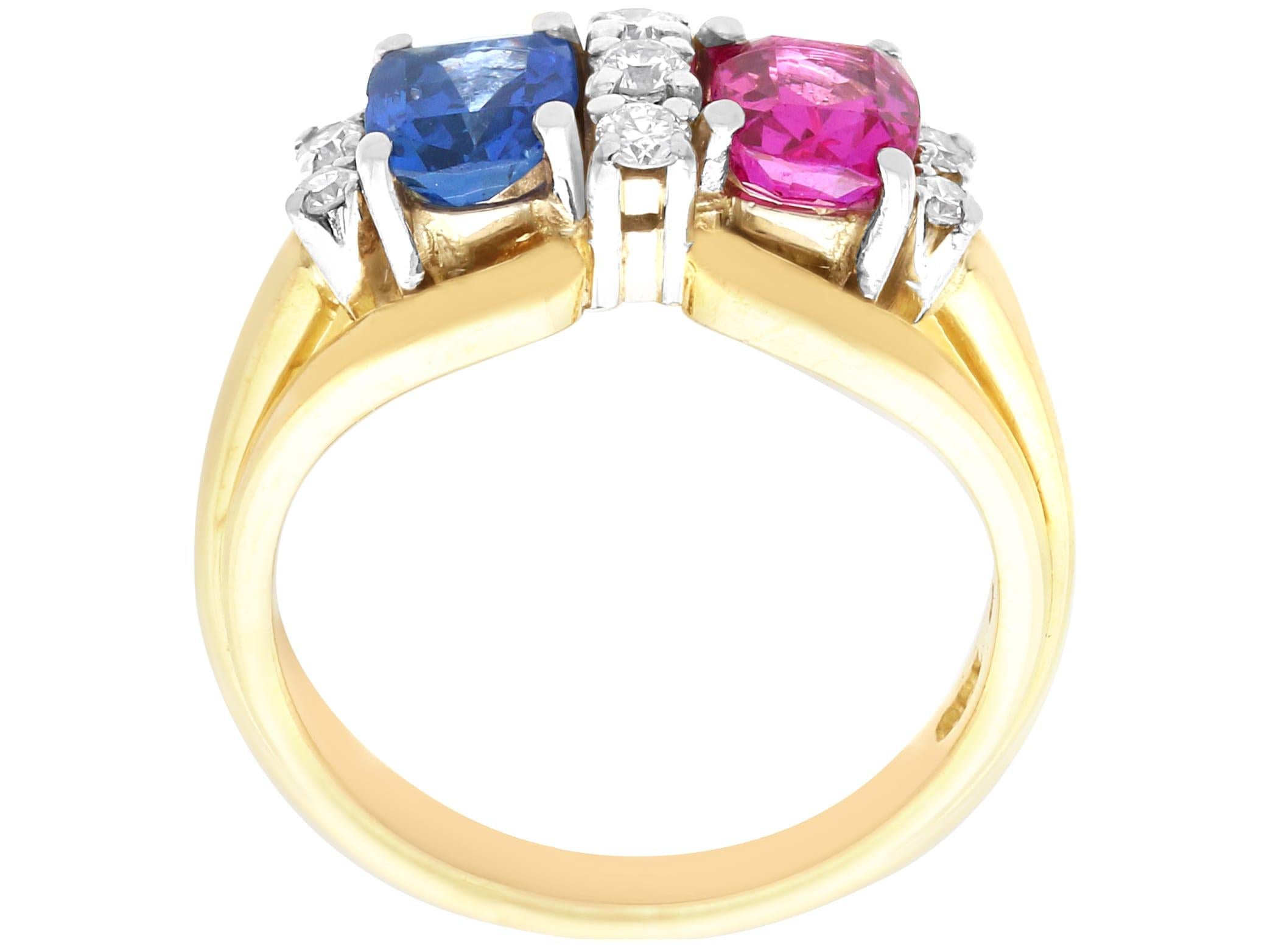 Women's or Men's Vintage 2.40 Carat Sapphire and 0.19 Carat Diamond 18k Yellow Gold Dress Ring For Sale