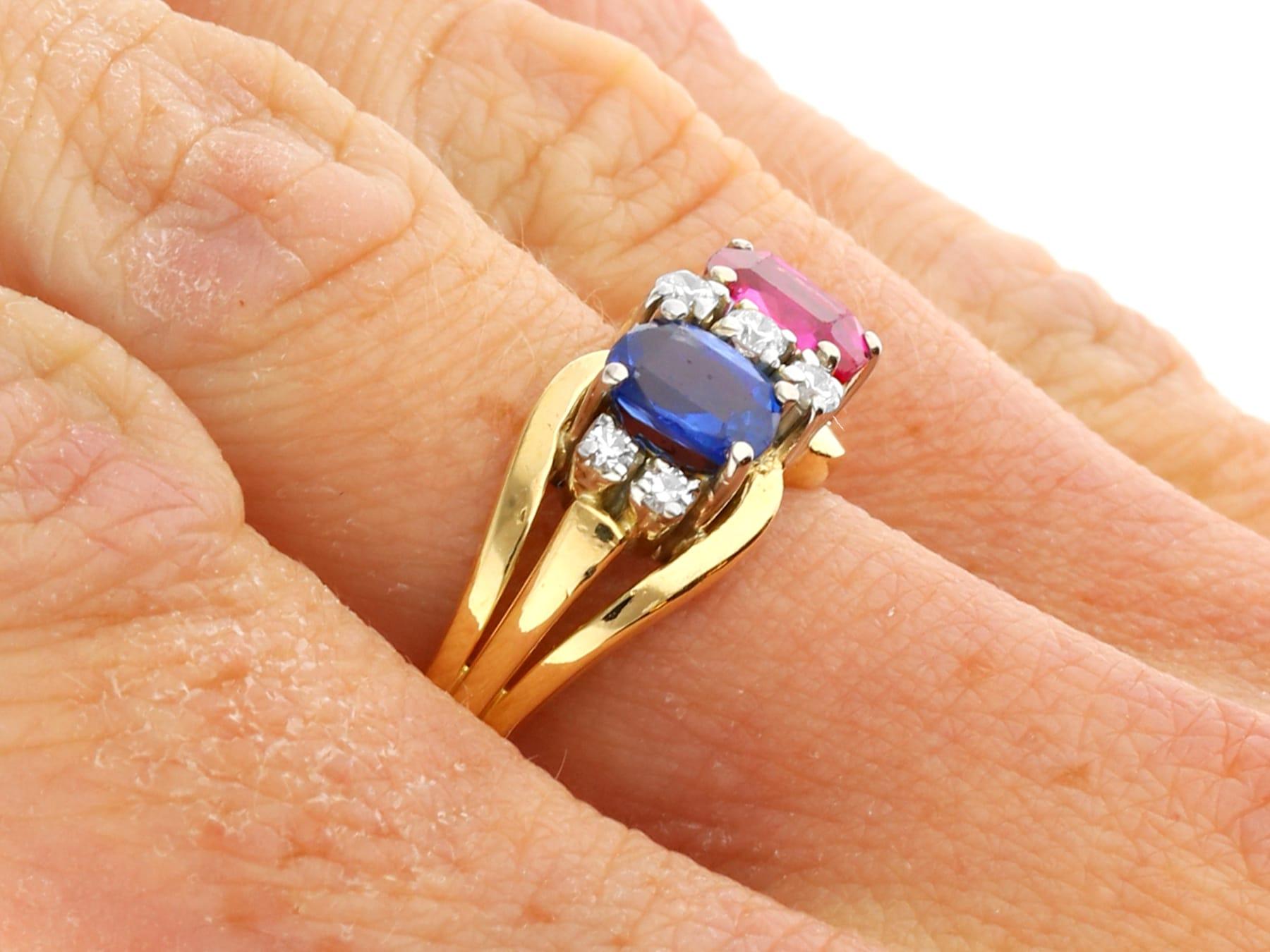 Vintage 2.40 Carat Sapphire and 0.19 Carat Diamond 18k Yellow Gold Dress Ring For Sale 2