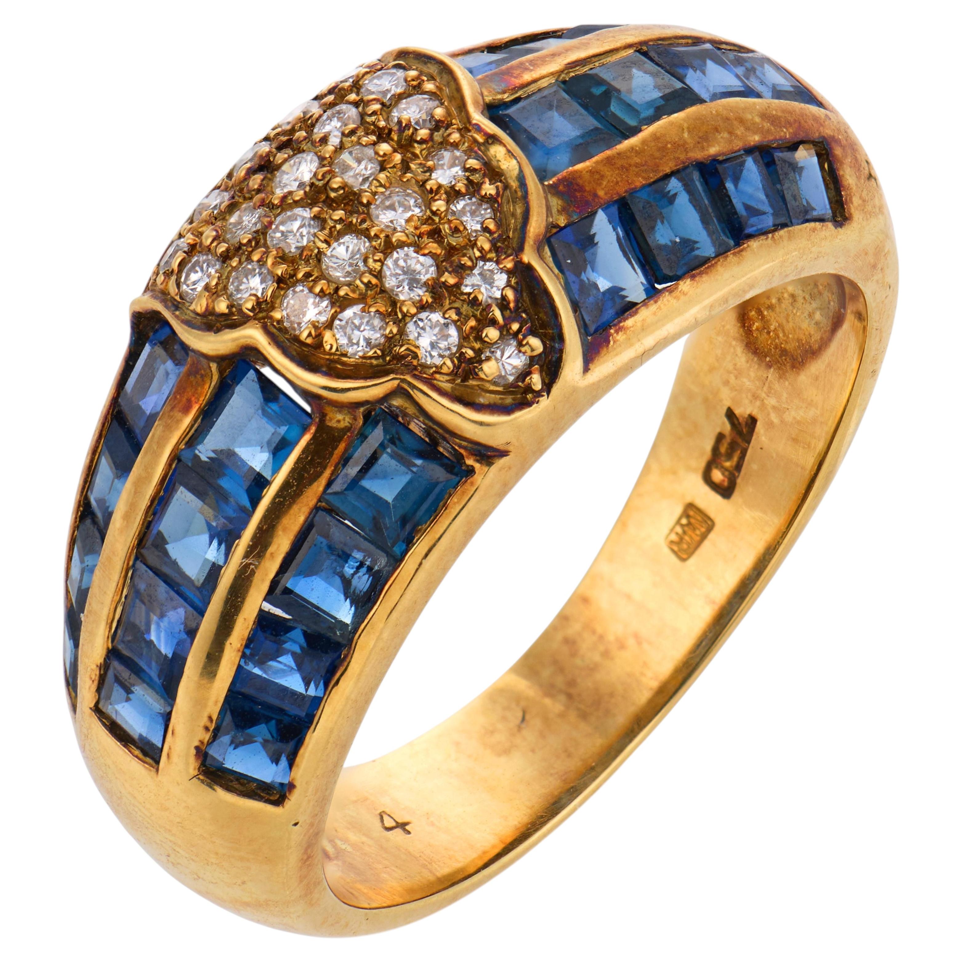 Bague vintage en or jaune 18 carats, sertie d'un saphir de 2,40 carats et d'un diamant