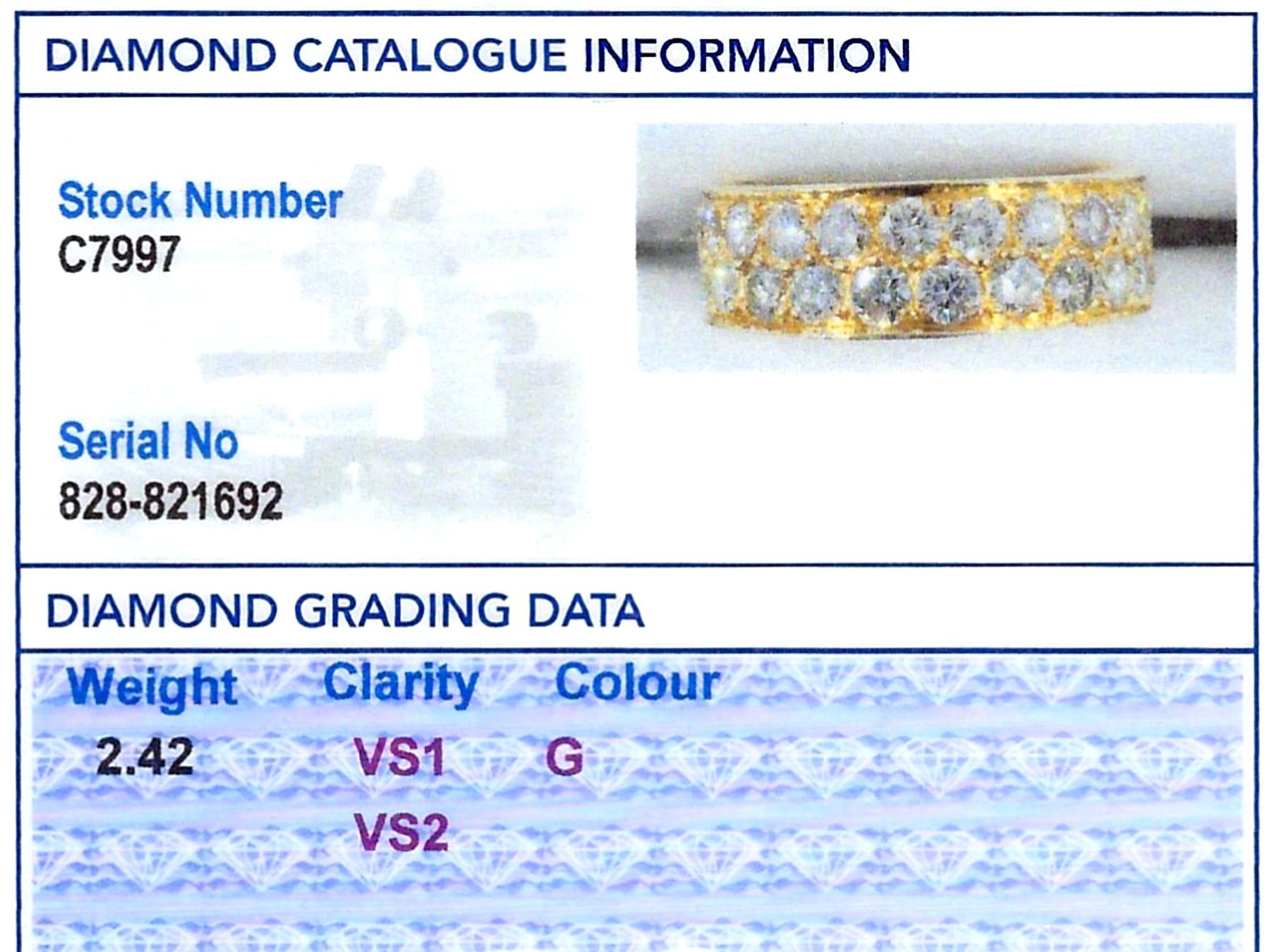 Vintage 2.42 Carat Diamond and 18k Yellow Gold Double Eternity Ring  For Sale 1