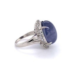 Vintage 24.40 Carat Oval Blue Star Sapphire and Diamond Platinum Ring
