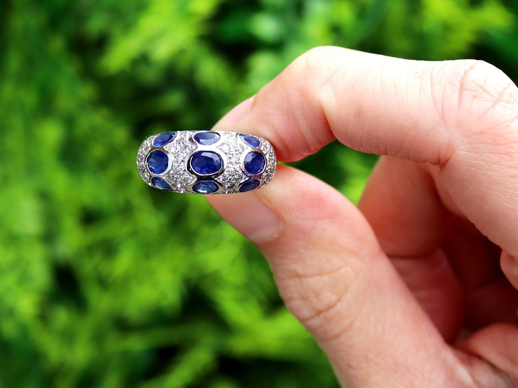 A fine and impressive vintage 2.45 carat sapphire and 0.50 carat diamond, 18 karat white gold dress ring; part of our diverse collection of vintage sapphire rings

This fine and impressive vintage sapphire and diamond ring has been crafted in 18k