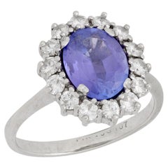 Anello a grappolo d'epoca con tanzanite e diamanti in oro bianco 14k da 2,45 carati