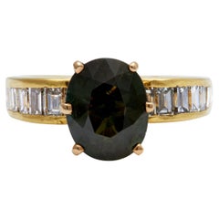 18 Karat Gelbgold Ring mit 2,45 Karat grünem Saphir und Diamant