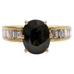 Vintage 2.45 Carats Green Sapphire Diamond 18k Yellow Gold Ring