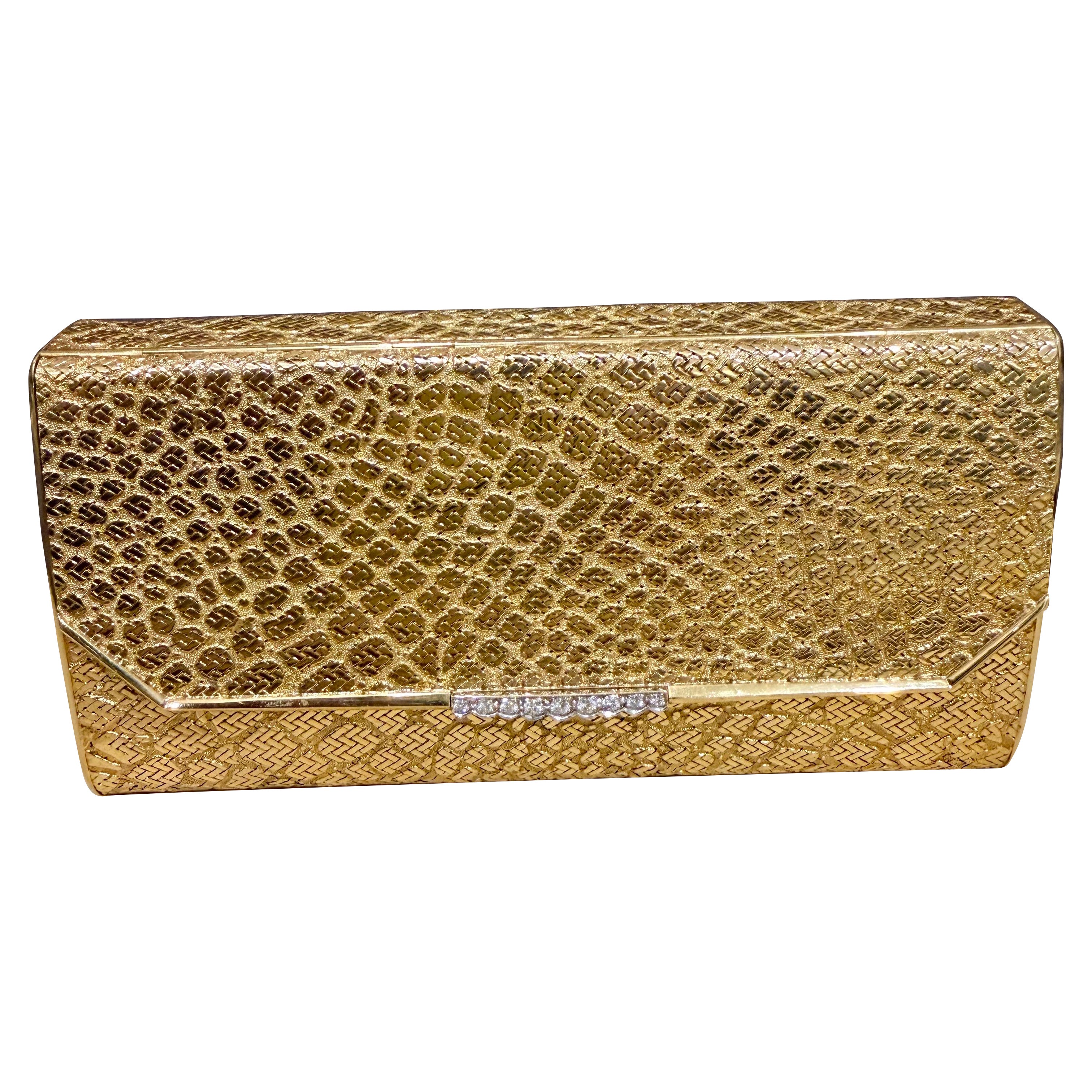 Vintage 245 Gm d'or jaune 18K Pochette /Sac à main /Porte-monnaie, Diamant, & Or