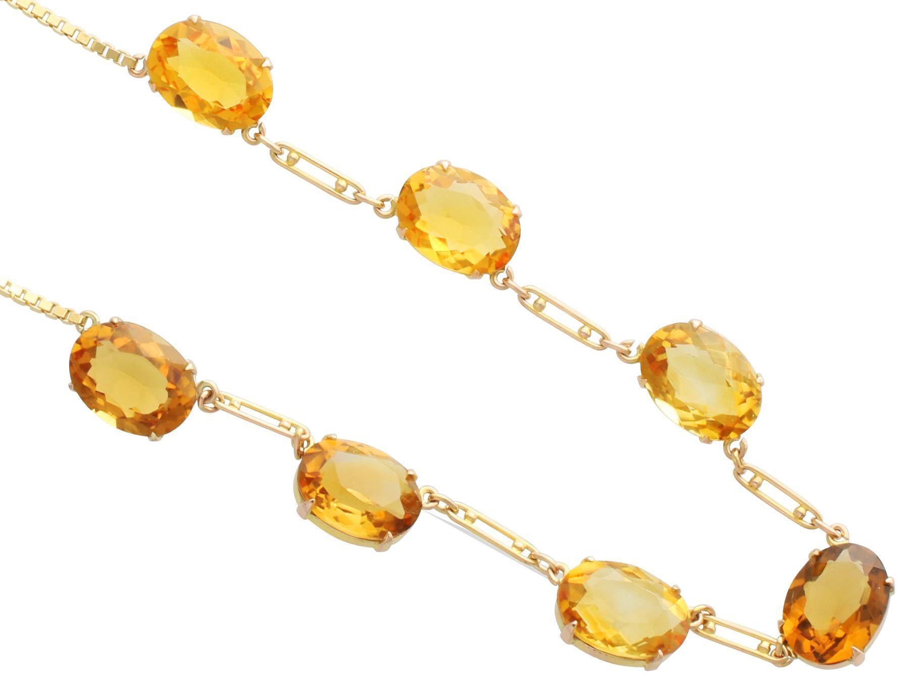 Oval Cut Vintage 24.57ct Citrine and 9ct Yellow Gold Necklace For Sale