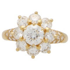 Vintage 2.45ct Diamond Floral Cluster Ring Set in 18k Yellow Gold