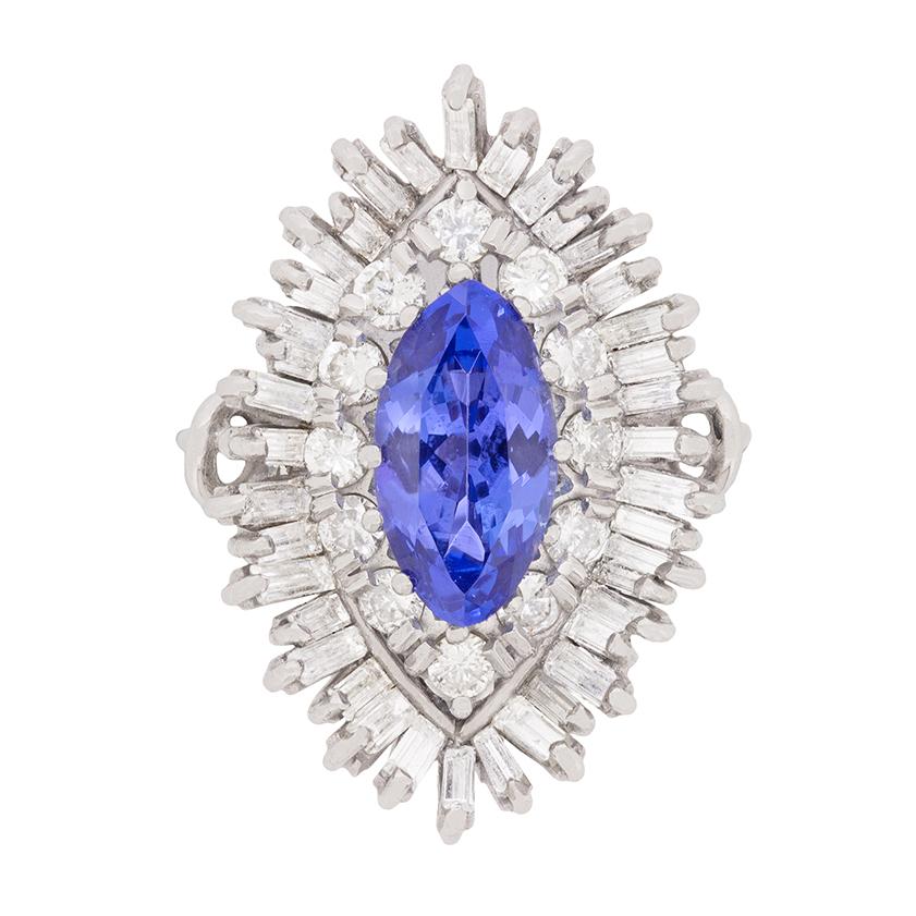 Vintage 2.46ct Tanzanite and Diamond Cocktail Ring, circa 1970s