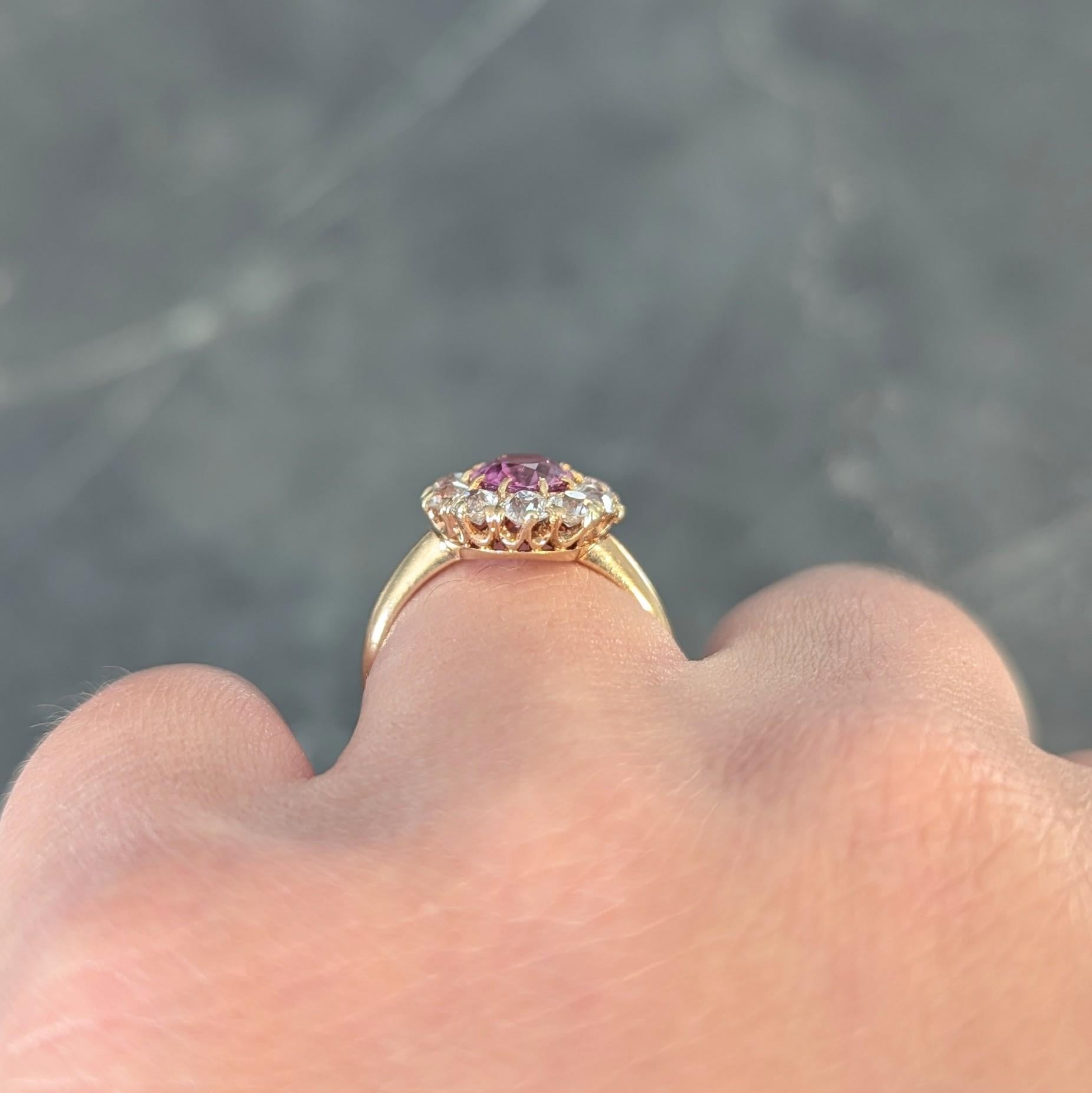 Vintage 2.46 CTW No Heat Pink Sapphire Diamond 14 Karat Gold Halo Ring GIA For Sale 7