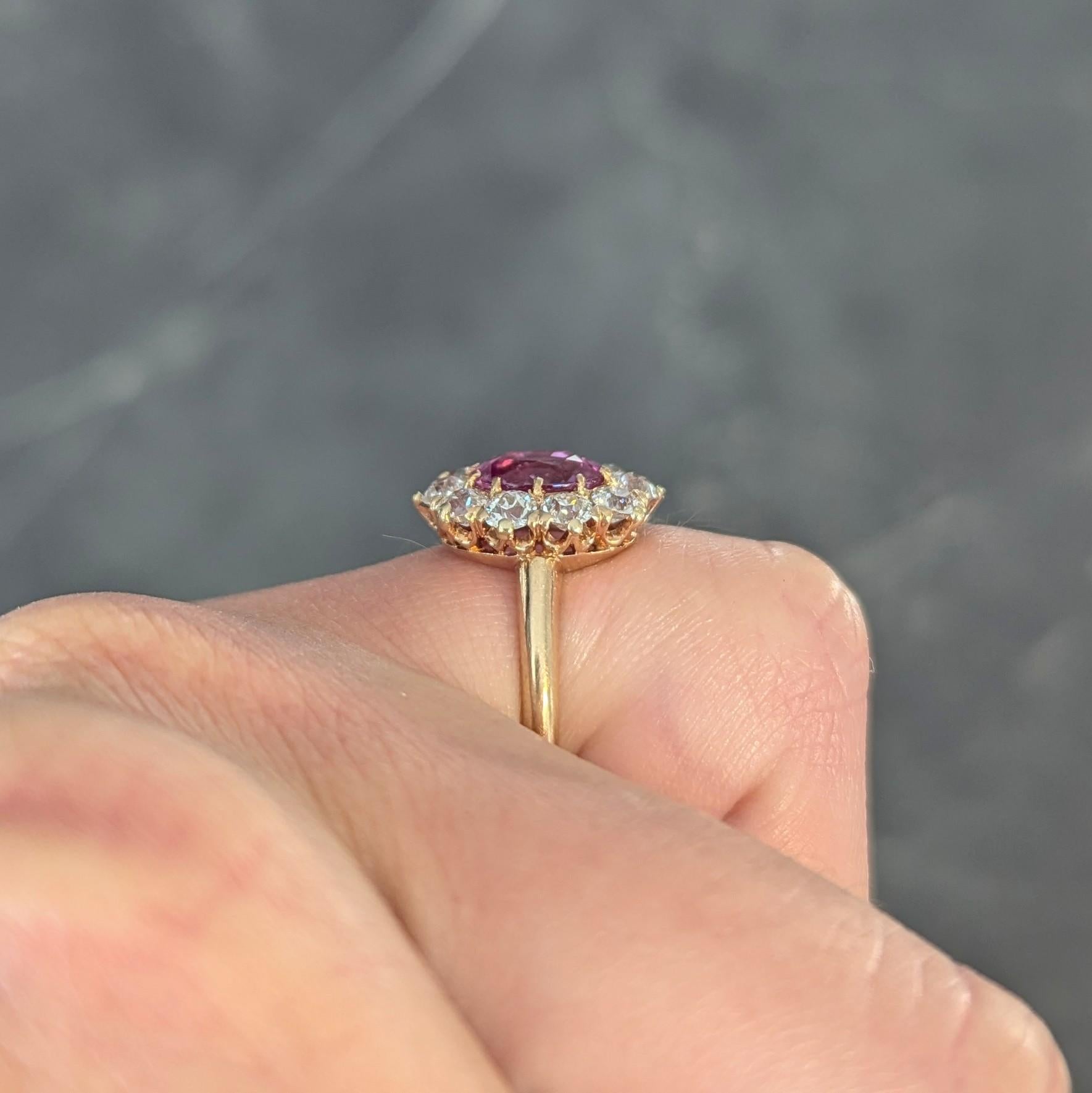 Vintage 2.46 CTW No Heat Pink Sapphire Diamond 14 Karat Gold Halo Ring GIA For Sale 8