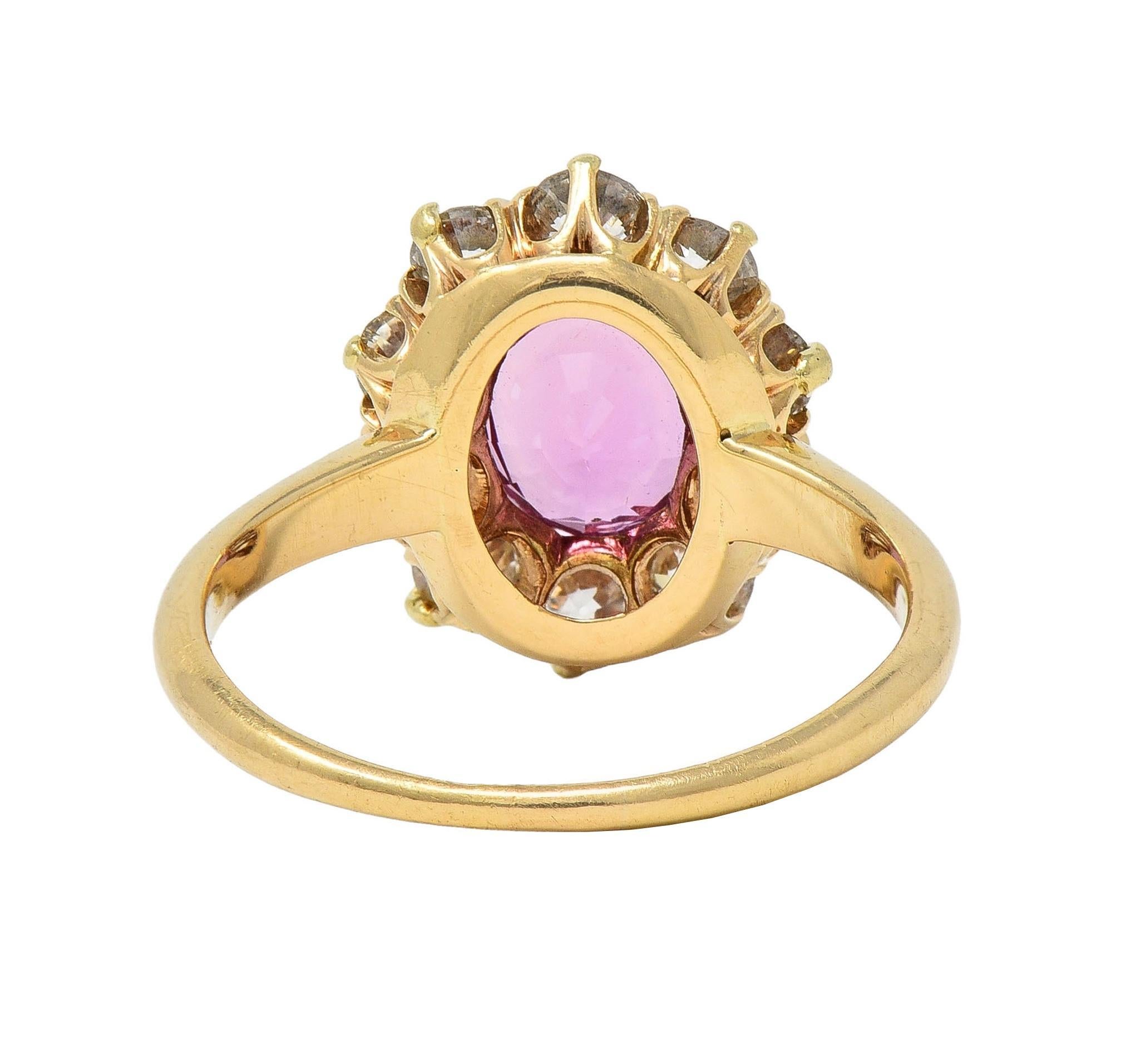 Women's or Men's Vintage 2.46 CTW No Heat Pink Sapphire Diamond 14 Karat Gold Halo Ring GIA For Sale