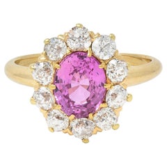 Vintage By 2.46 CTW No Heat Pink Sapphire Diamond 14 Karat Gold Halo Ring GIA