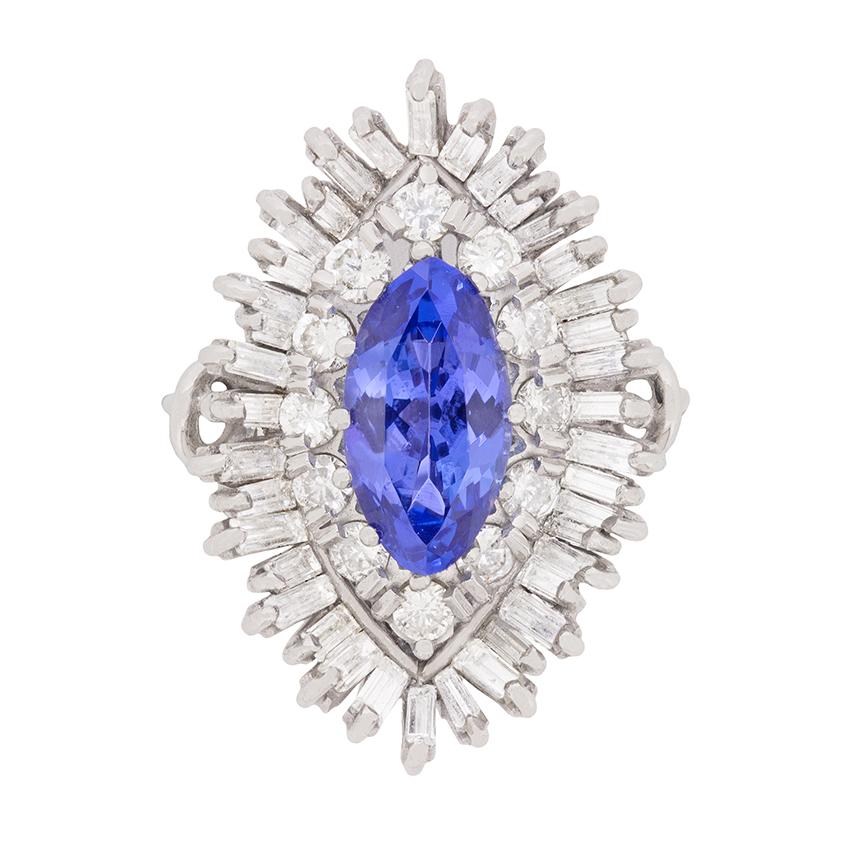 Vintage 2.46ct Tanzanite and Diamond Cocktail Ring, circa 1970s For Sale 2