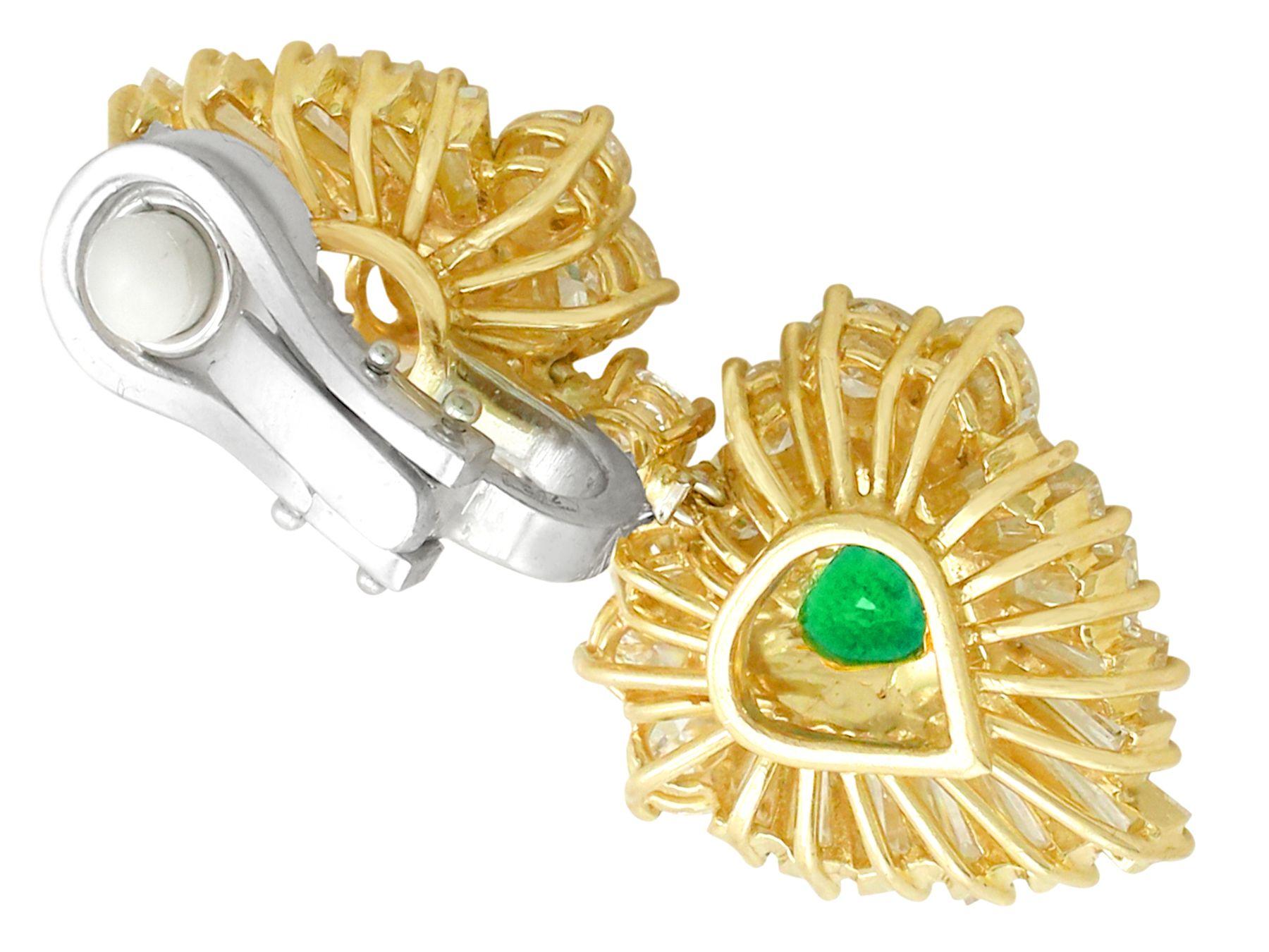 Women's Vintage 2.48 Carat Emerald and 7.05 Carat Diamond Yellow Gold Earrings