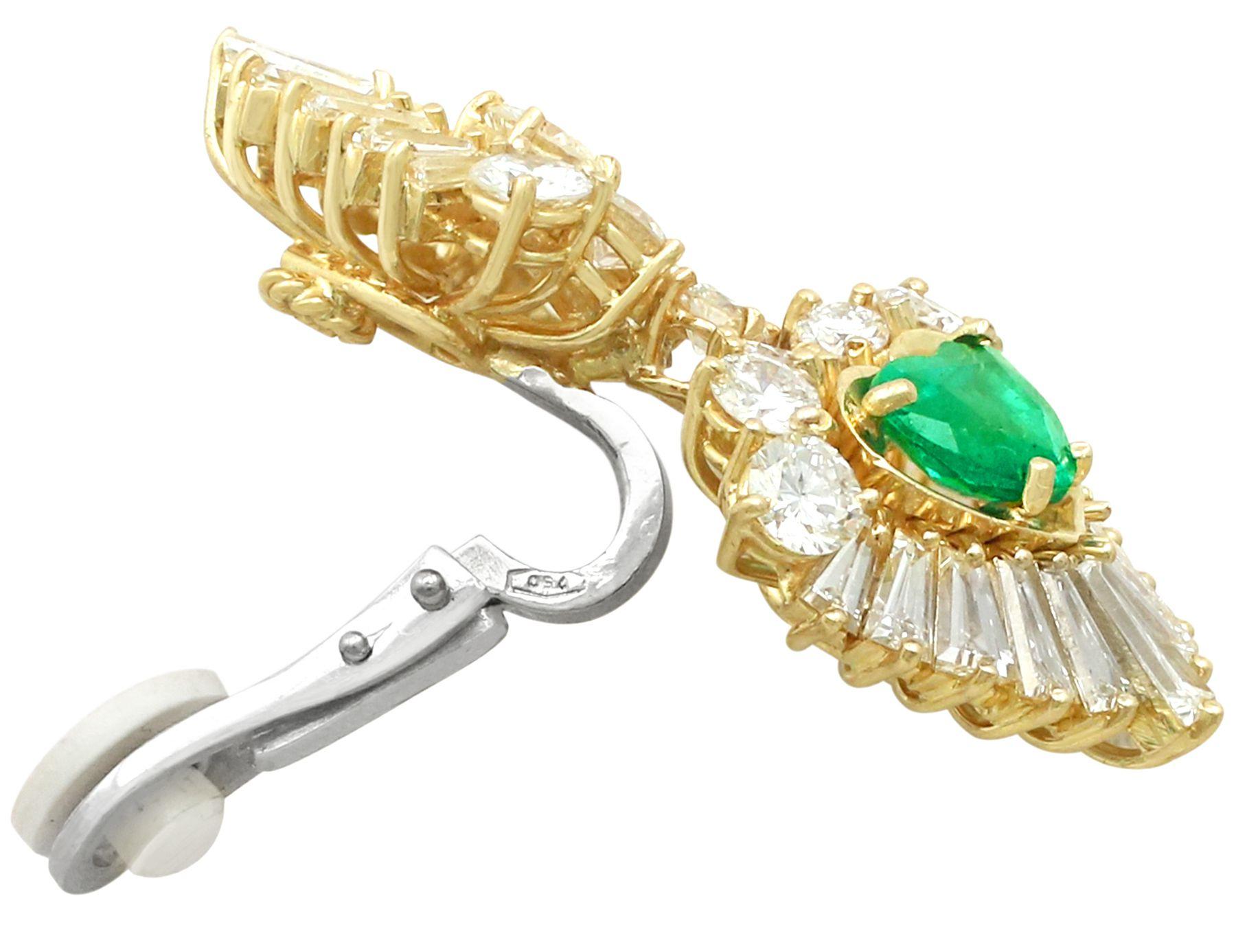 Vintage 2.48 Carat Emerald and 7.05 Carat Diamond Yellow Gold Earrings 1