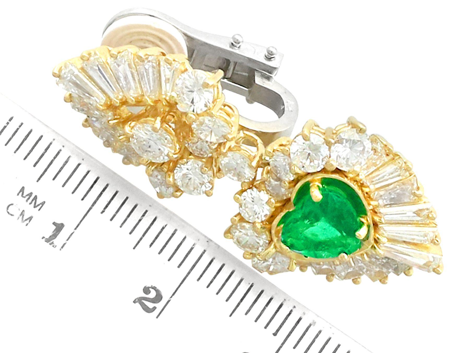 Vintage 2.48 Carat Emerald and 7.05 Carat Diamond Yellow Gold Earrings 2