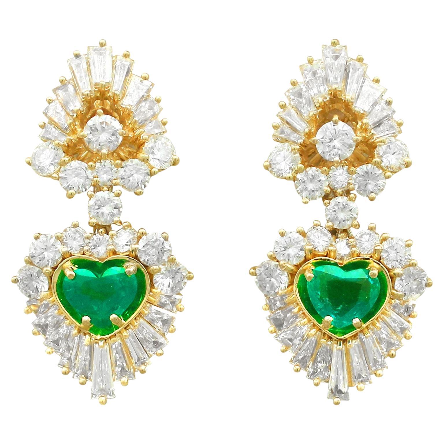 Vintage 2.48 Carat Emerald and 7.05 Carat Diamond Yellow Gold Earrings