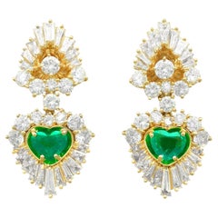 Vintage 2.48 Carat Emerald and 7.05 Carat Diamond Yellow Gold Earrings