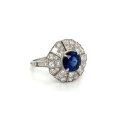 Vintage 2.48 Carat Round Sapphire and Diamond Platinum Cocktail Ring