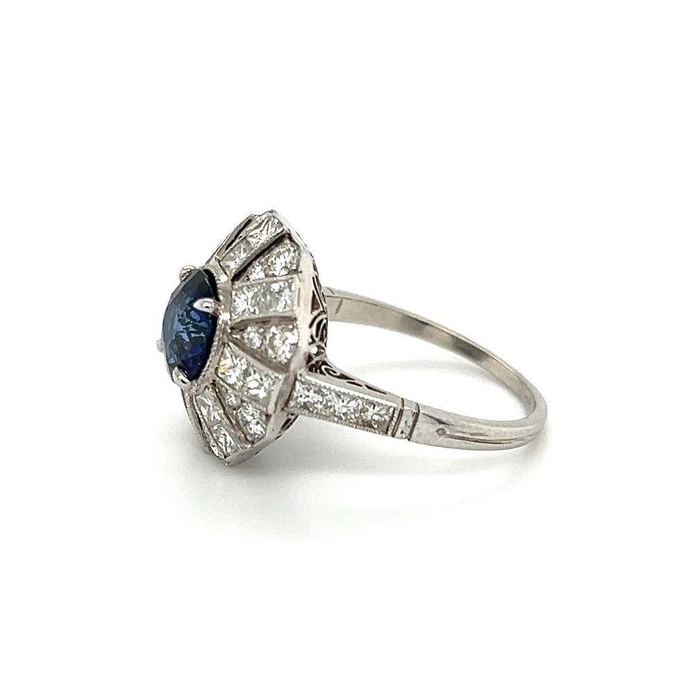 Women's Vintage 2.48 Carat Round Sapphire and Diamond Platinum Cocktail Ring For Sale