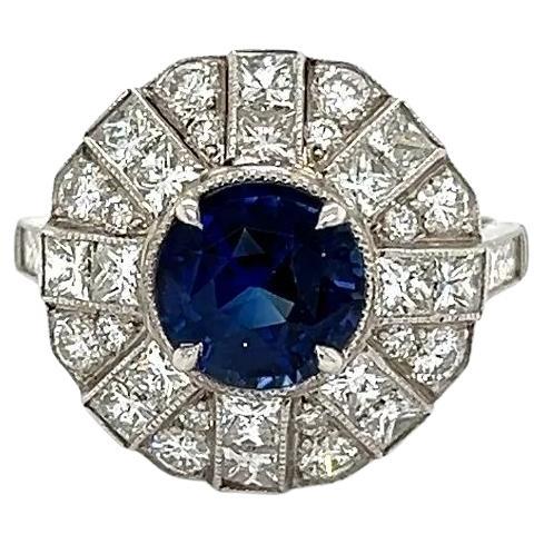 Vintage 2.48 Carat Round Sapphire and Diamond Platinum Cocktail Ring