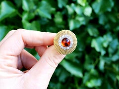 Vintage 2.48Ct Hessonite Garnet and 1.02 Carat Diamond Yellow Gold Cocktail Ring