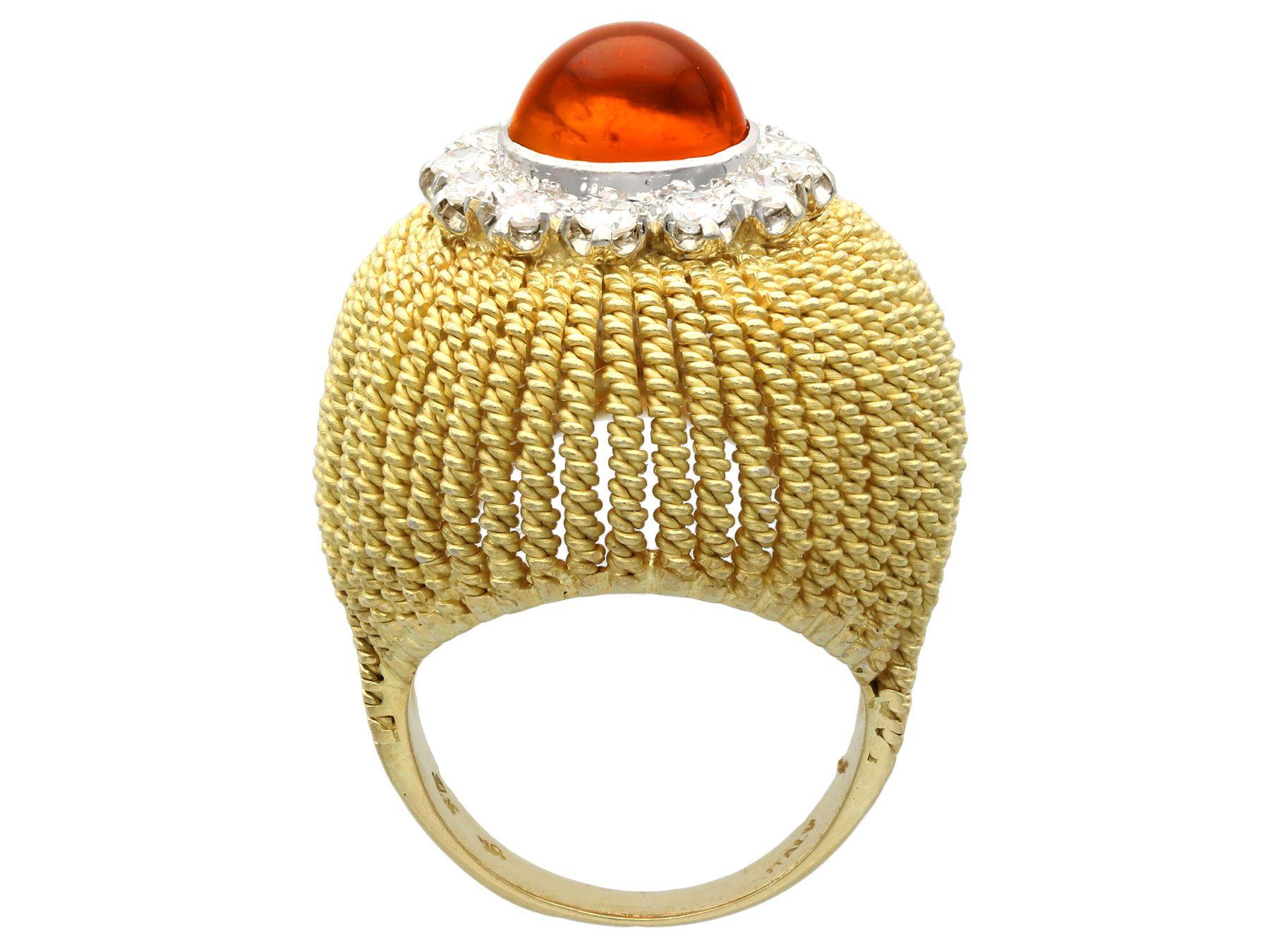 Bague cocktail vintage en or jaune avec grenat hessonite de 2,48 carats et diamants de 1,02 carat en vente 1