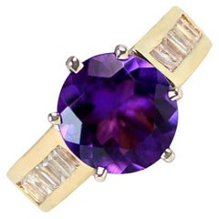 Vintage 2.48ct Round Cut Amethyst Cocktail Ring, 14k Yellow Gold