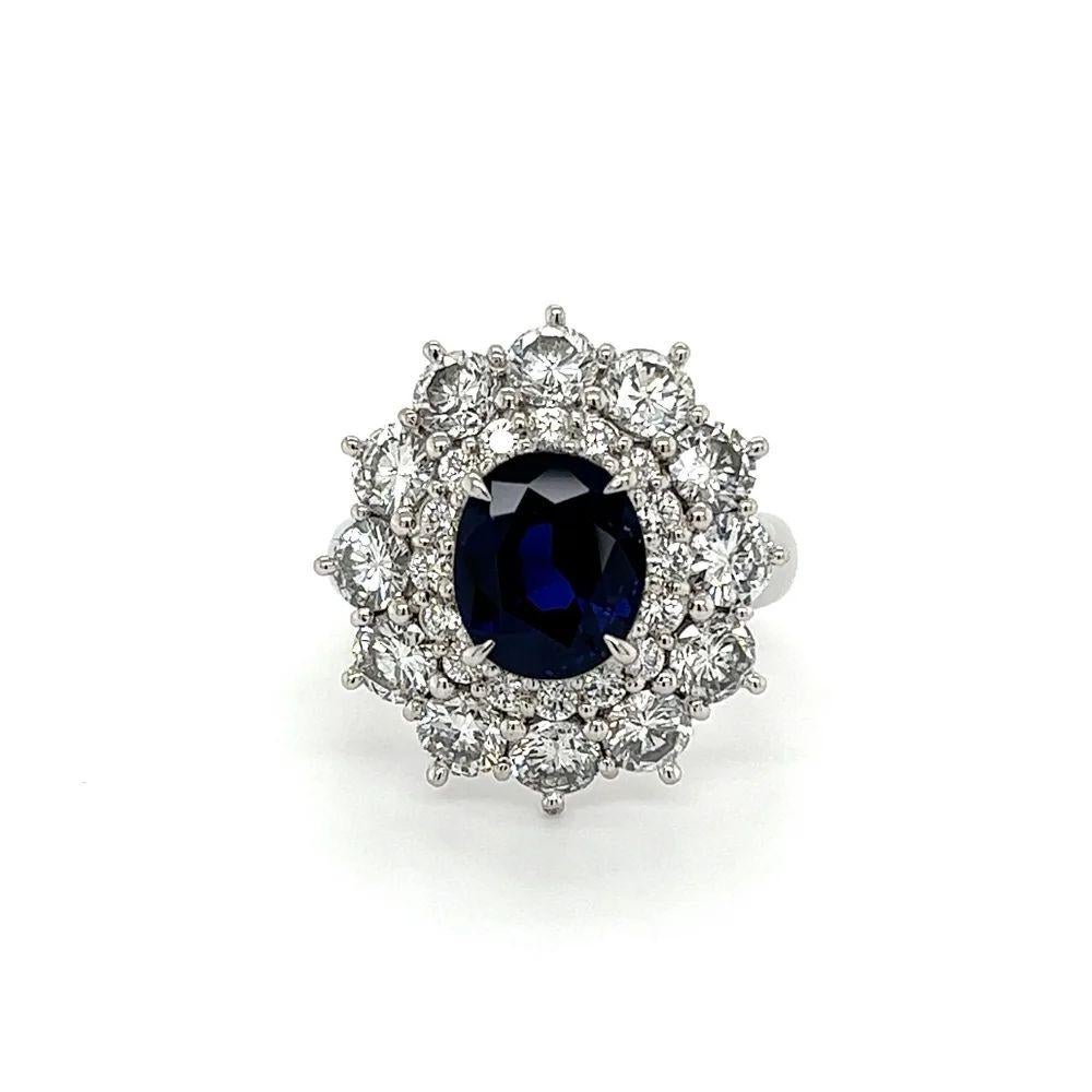 Oval Cut Vintage 2.49 Carat Oval GIA Sapphire and Diamond Platinum Ring For Sale