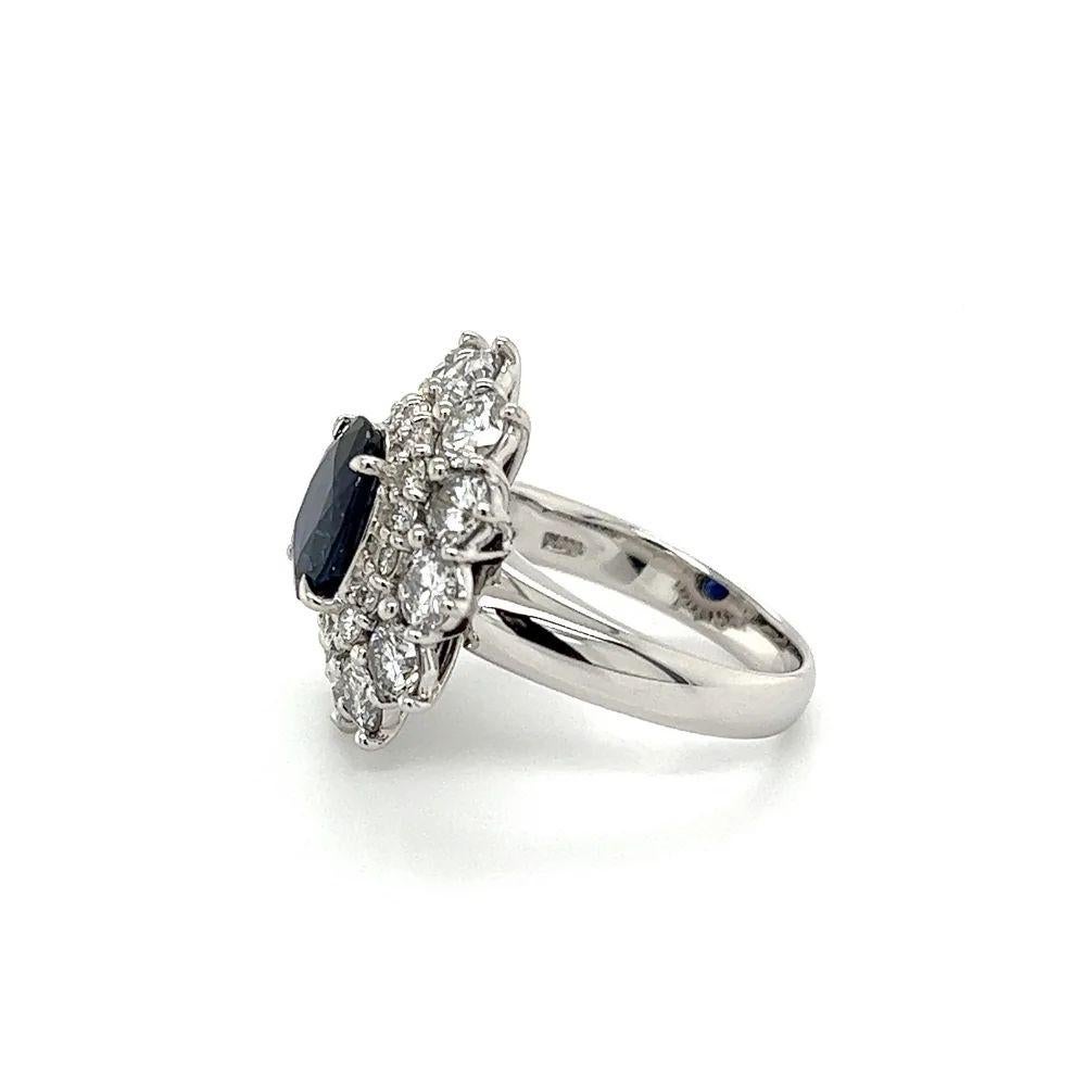 Vintage 2.49 Carat Oval GIA Sapphire and Diamond Platinum Ring For Sale 1