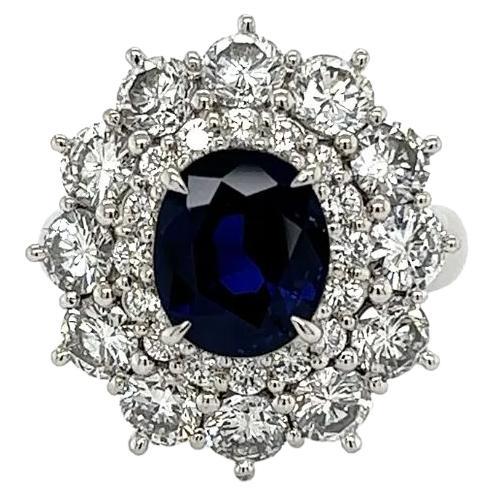 Vintage 2.49 Carat Oval GIA Sapphire and Diamond Platinum Ring