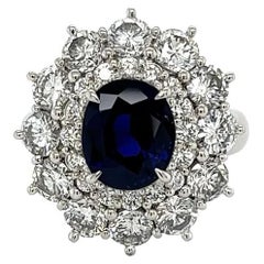 Vintage 2.49 Carat Oval GIA Sapphire and Diamond Platinum Ring