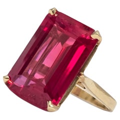 Vintage 24ct Emerald-Cut Ruby-Red Gemstone Ring, Bold Statement Cocktail Ring