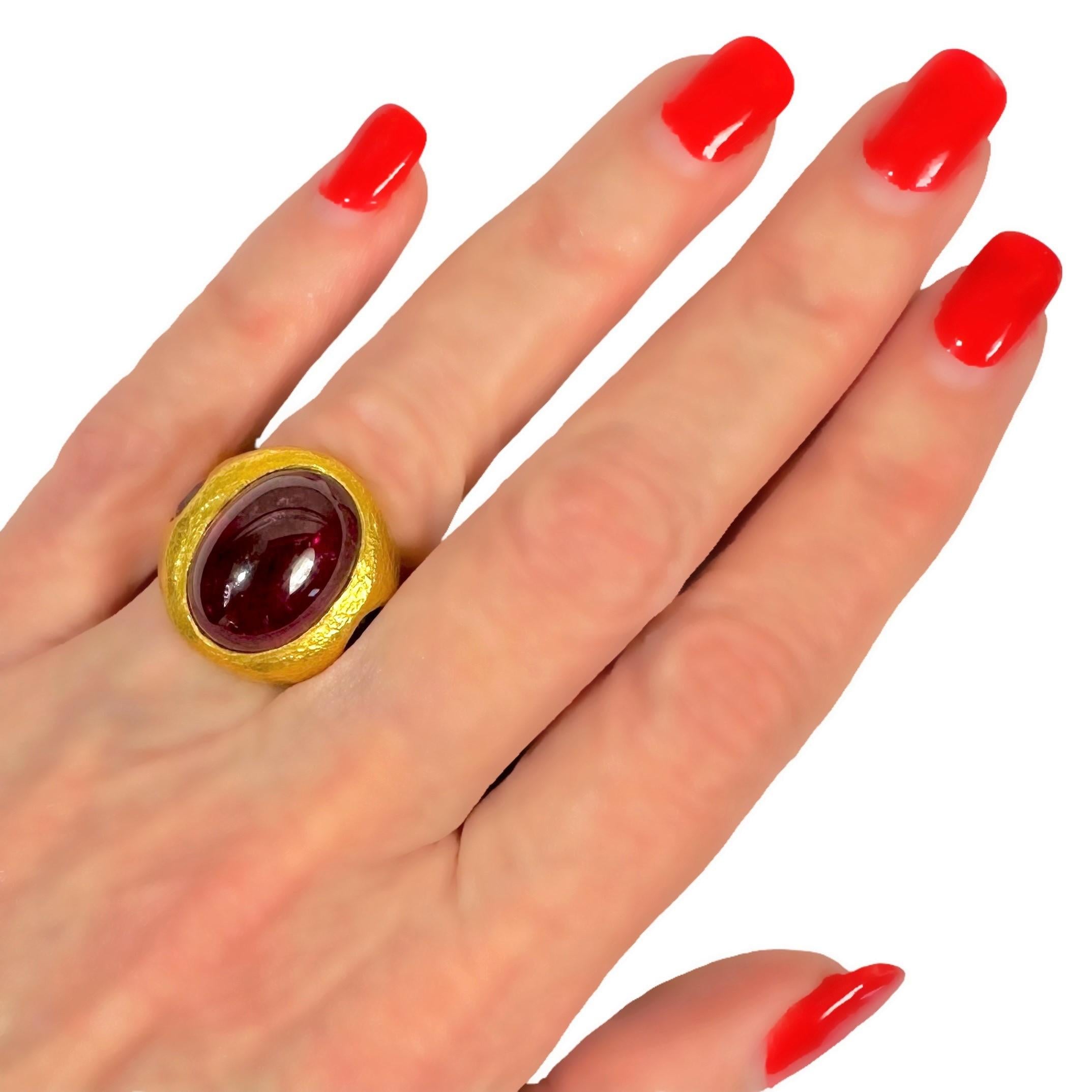 Vintage 24k Gold Hammered Finish Ring with Rubellite Tourmalines by Pisani 5