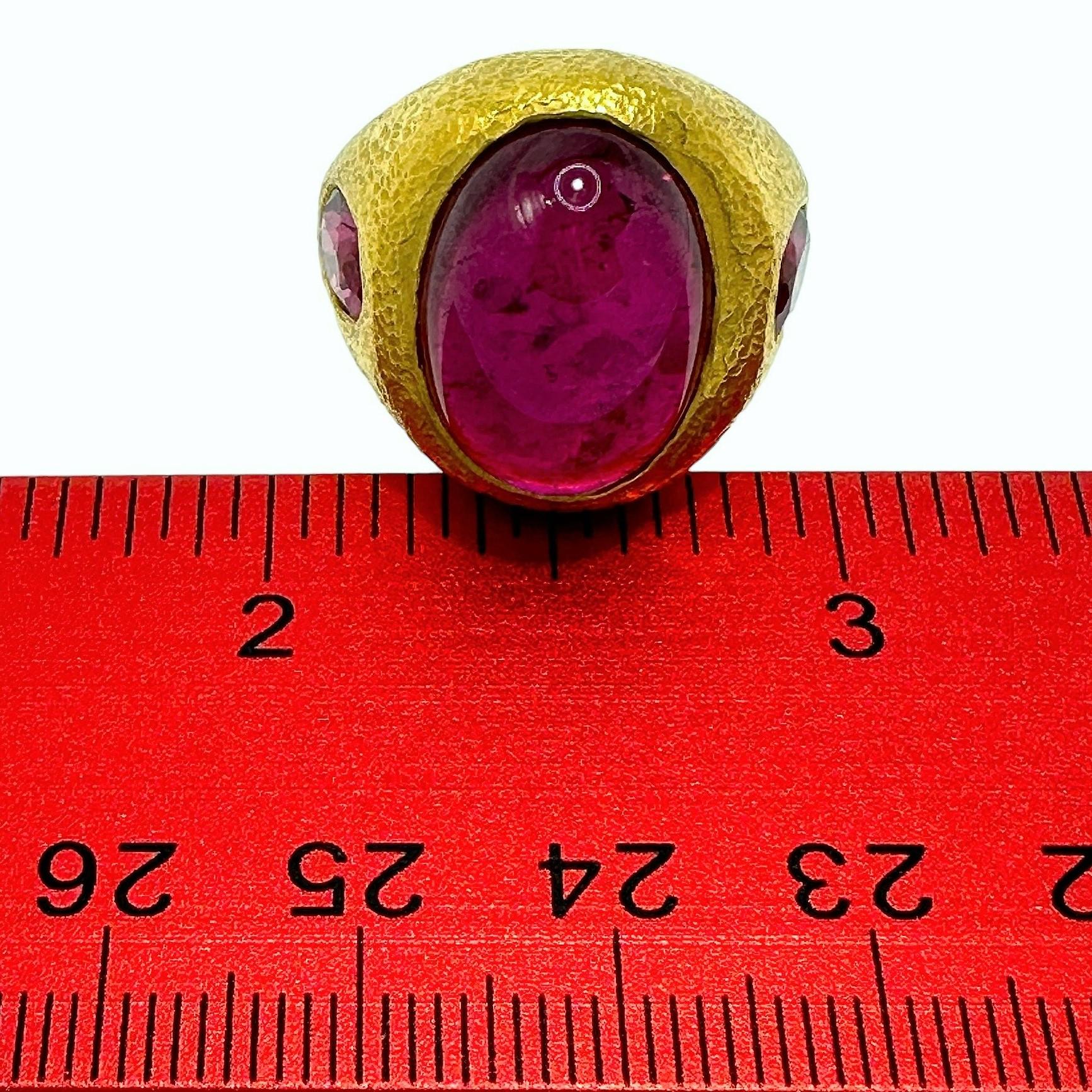 Vintage 24k Gold Hammered Finish Ring with Rubellite Tourmalines by Pisani 3