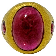 Vintage 24k Gold Hammered Finish Ring with Rubellite Tourmalines by Pisani
