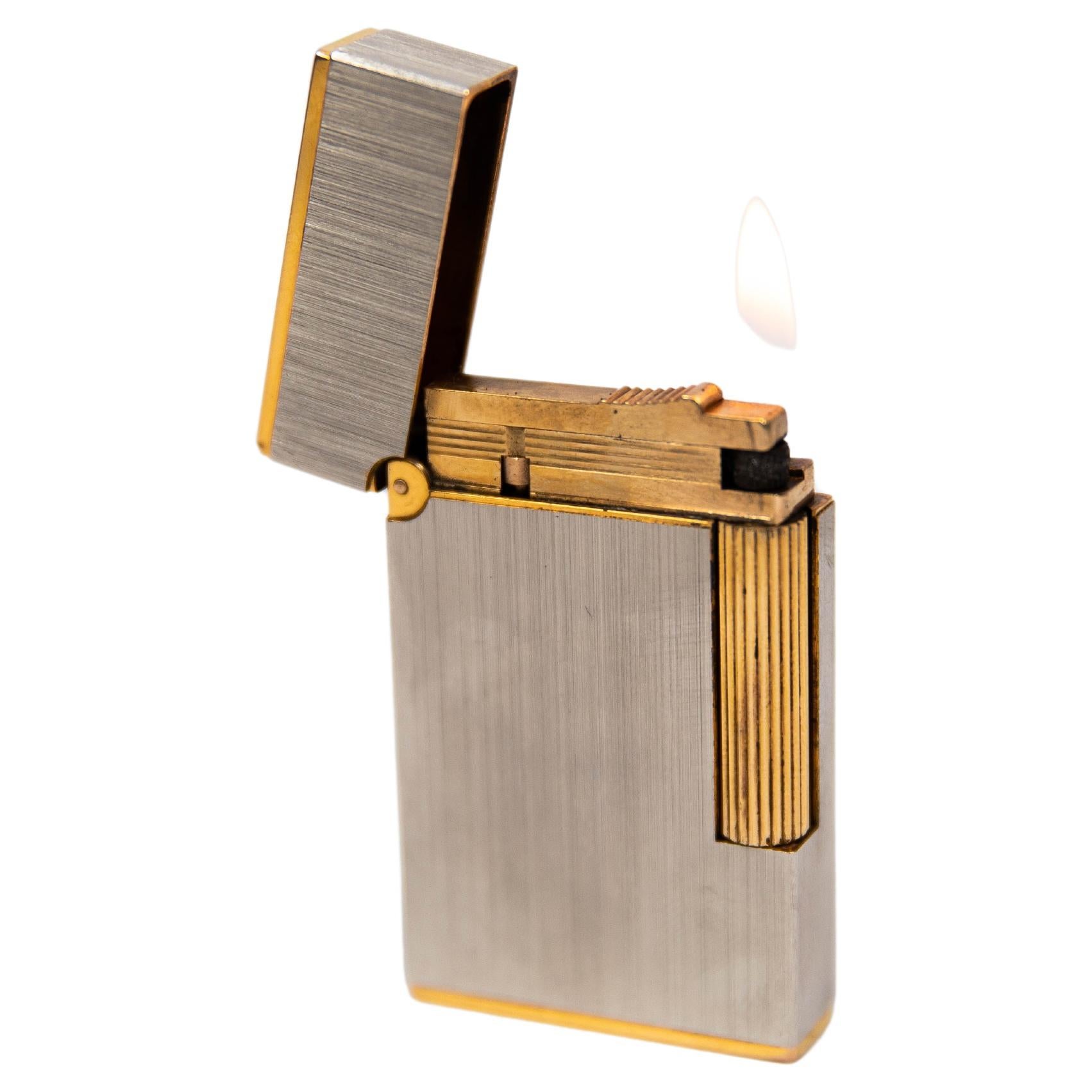 Vintage 24k Gold plated Ligne 2 ST Dupont Lighter brushed Palladium 1990s For Sale