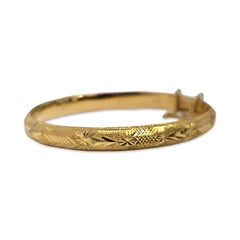 Vintage 24K Pure Gold Hand-Engraved Bangle Bracelet