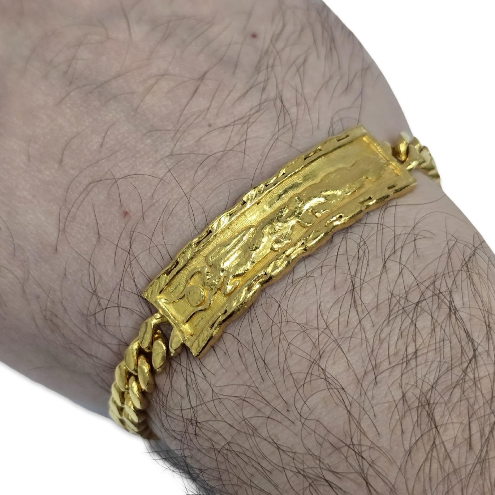 Brazalete vintage de oro macizo de 24 quilates con barra martillada estilo dragón en venta 1