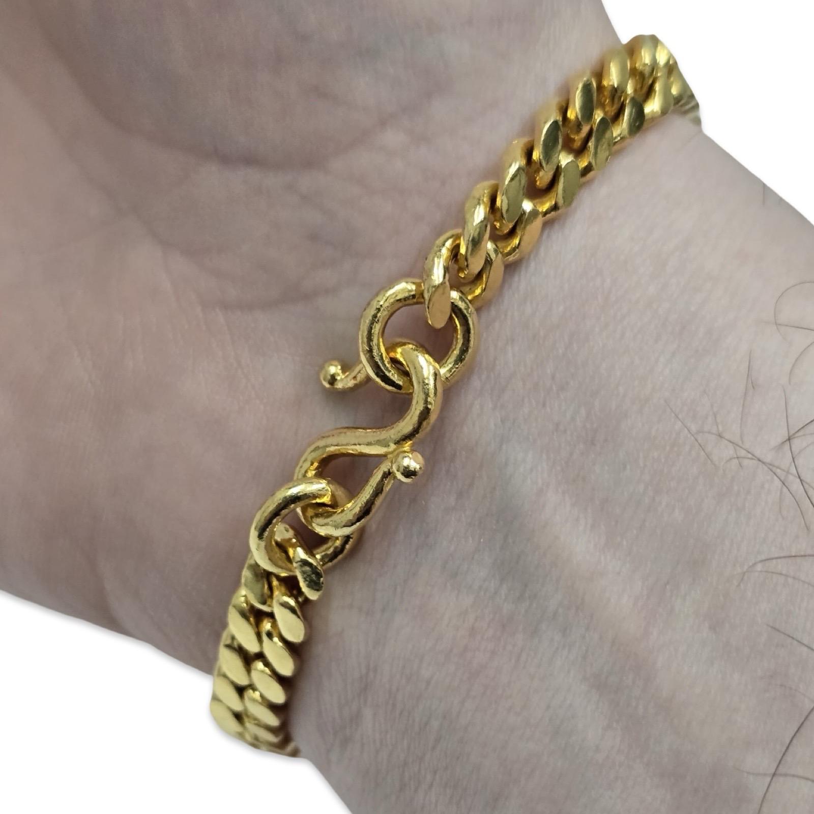 Brazalete vintage de oro macizo de 24 quilates con barra martillada estilo dragón en venta 2