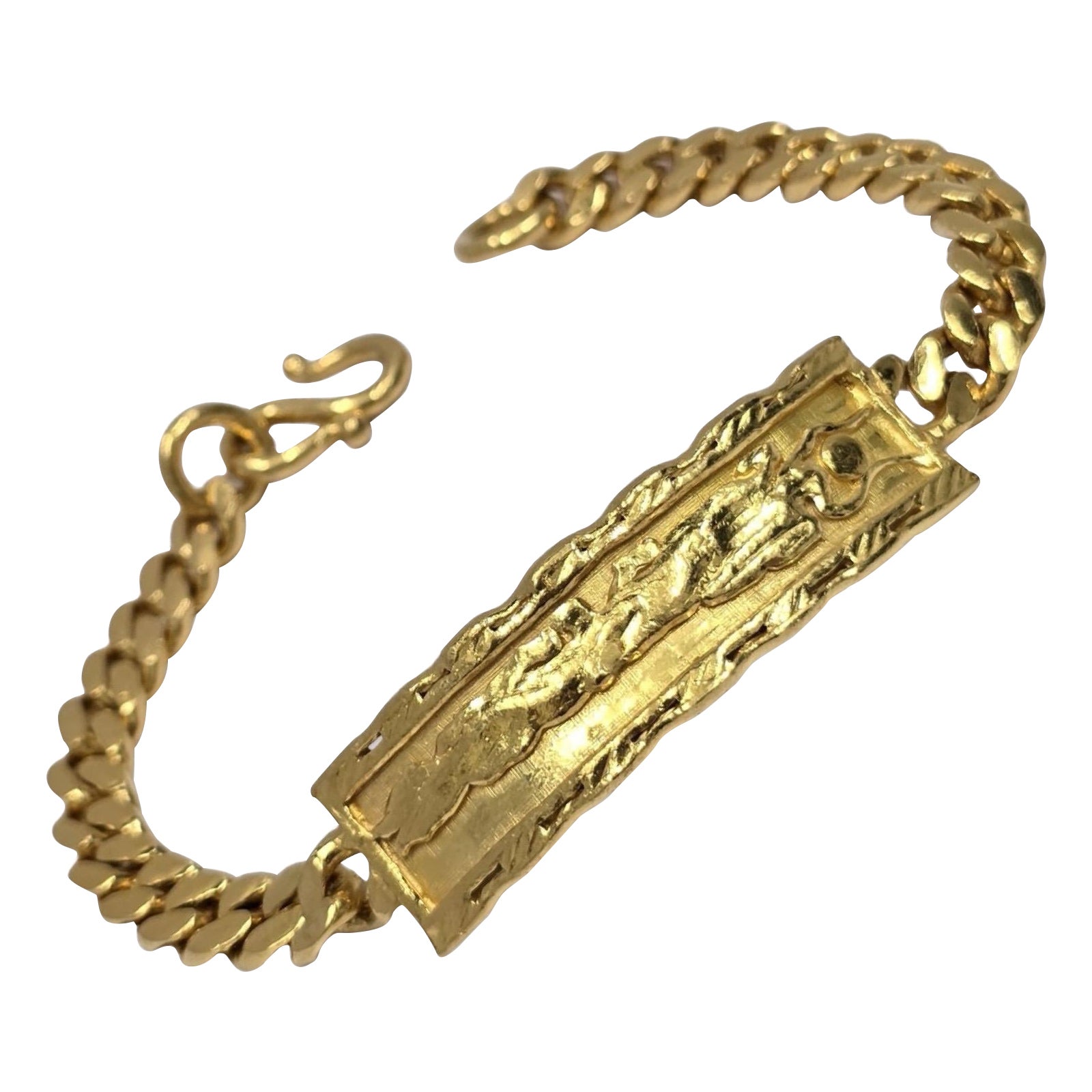 Brazalete vintage de oro macizo de 24 quilates con barra martillada estilo dragón en venta