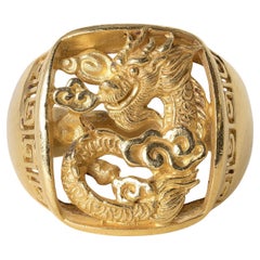Vintage 24K Solid Gold Lucky Dragon Ring