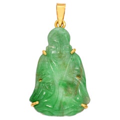 Pendentif vintage en or jaune 24k et jade sculpté
