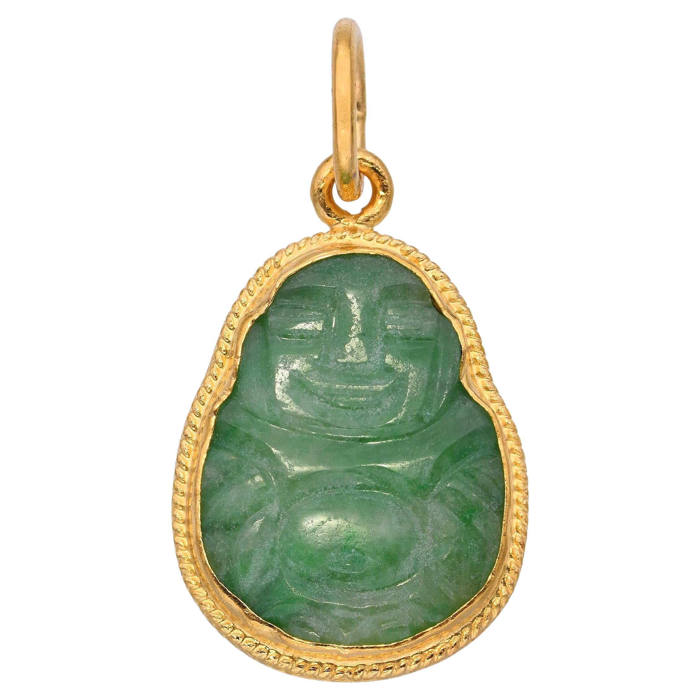 Vintage 24k Yellow Gold Fine Carved Jade Buddha Pendant